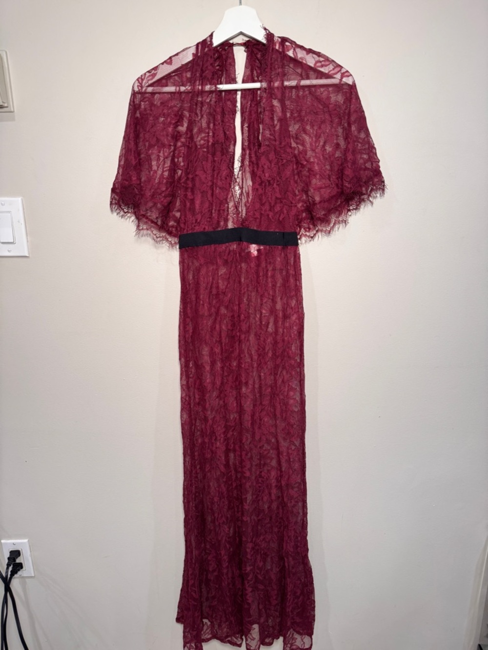 Luxxe Lace Overlay Maxi Dress Burgundy Size Small Y2K Boho